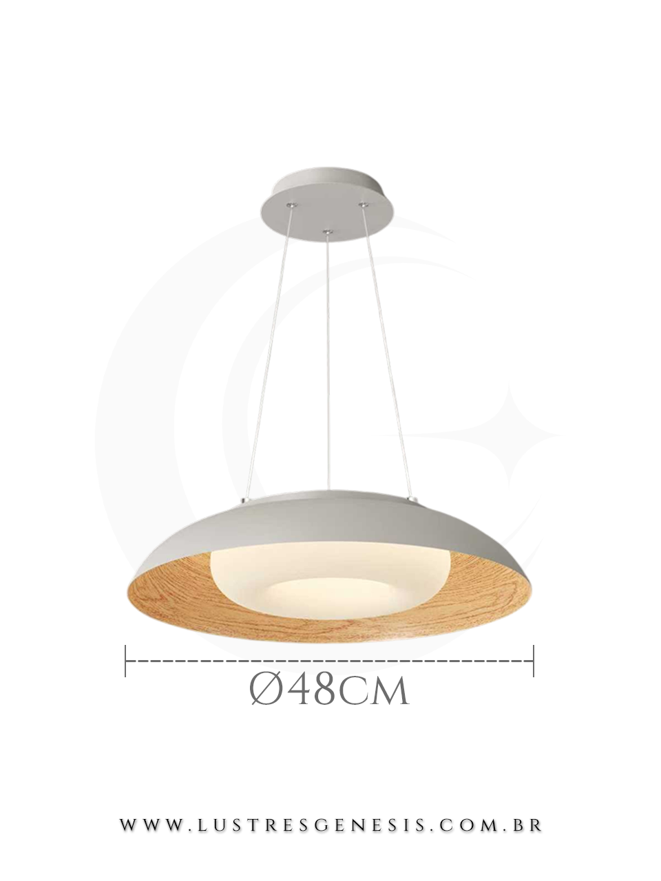Lustre Pendente LED Branco Acrilico 48cm Bivolt para Quarto, Sala de Estar, Jantar e cozinha